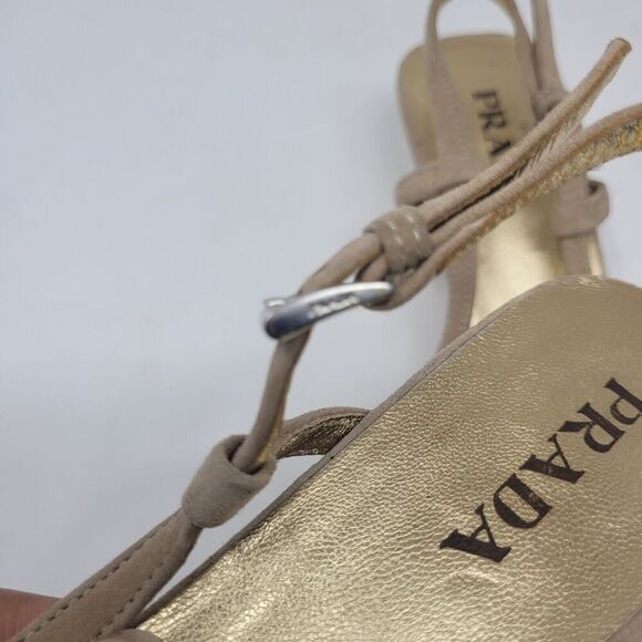 Prada Sandals IT36 US6 Tan Brown Suede Kitten Tassels Peep Toe Slingback Dainty - Picture 8 of 13